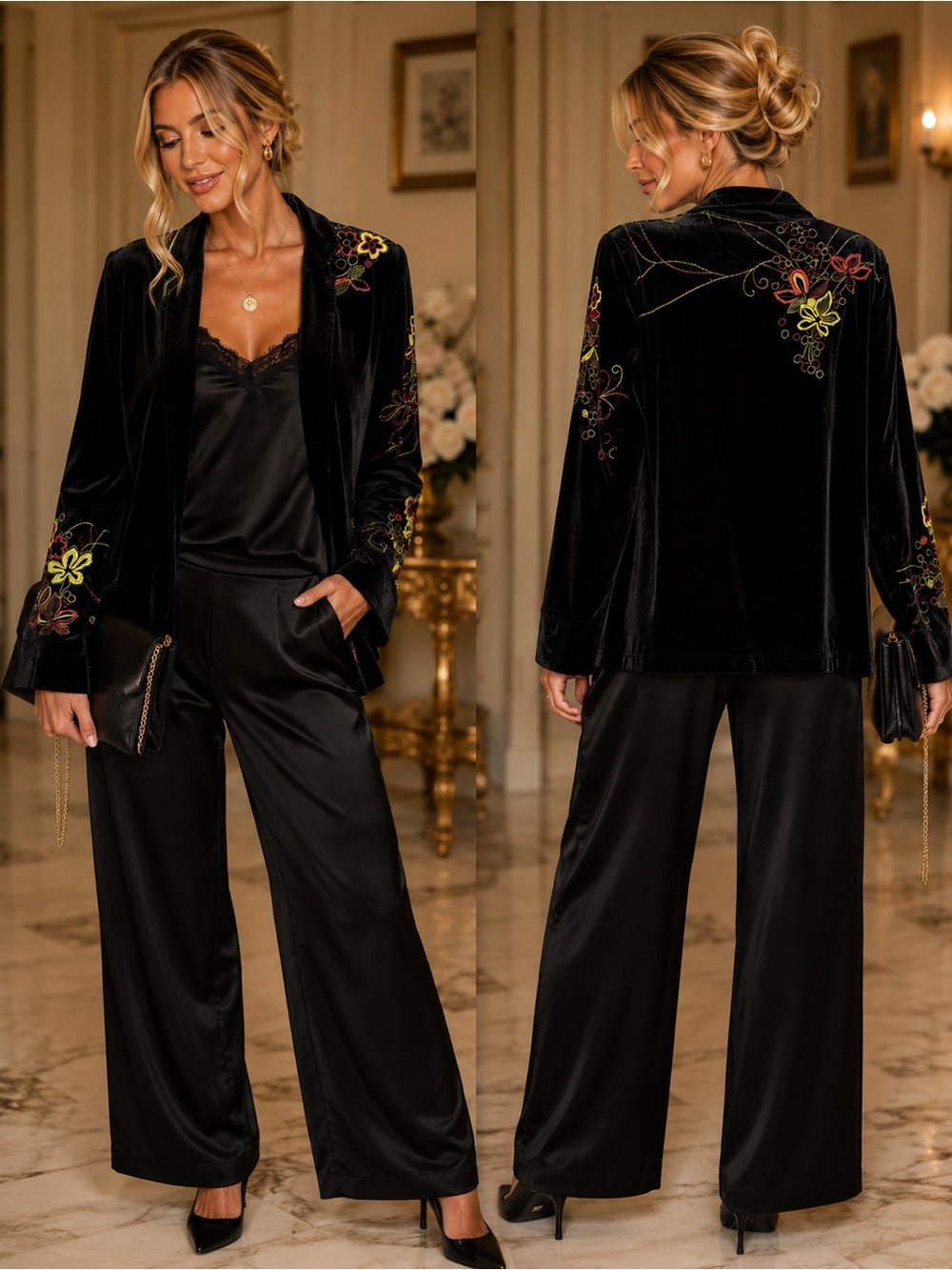 Coldwater Creek Black Velvet Embroidered Jacket